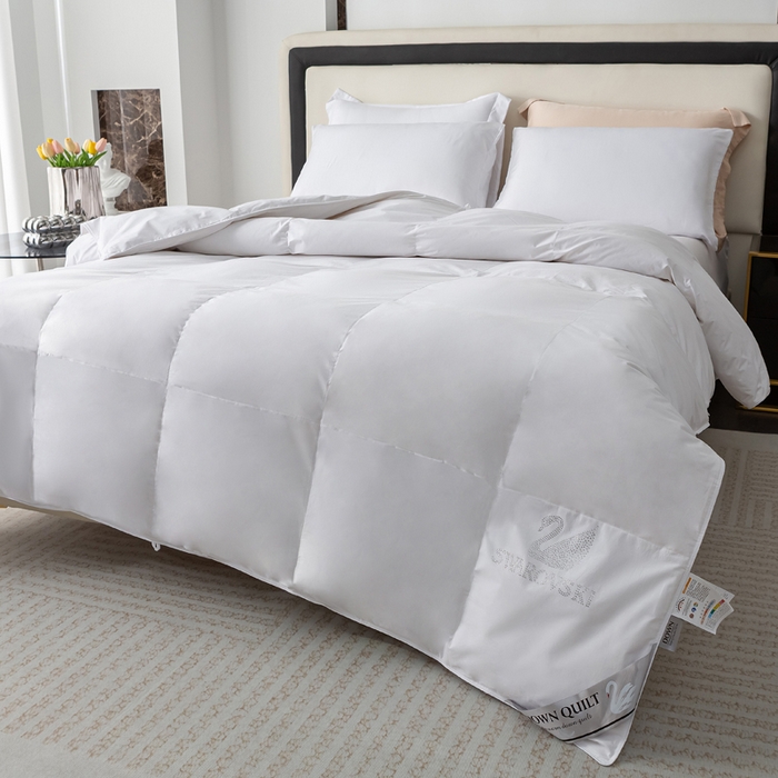 91家纺网 家纺一手货源 找家纺 好老表被业 2025新款95白鹅绒羽绒被被子被芯 纯棉-白色烫钻