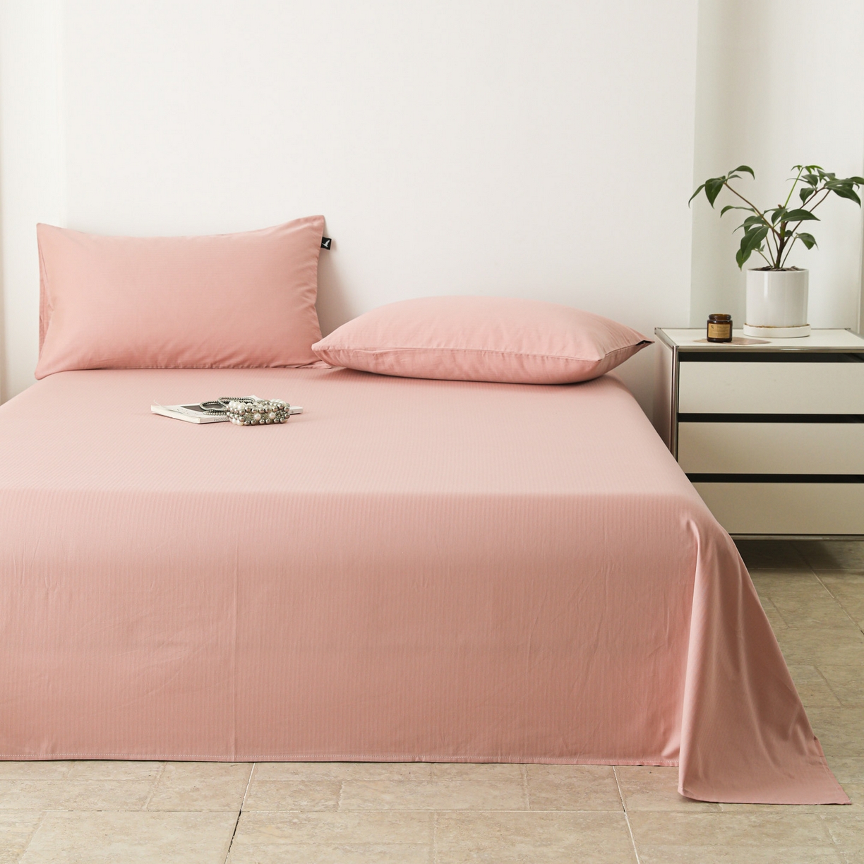 91家纺网 家纺一手货源 找家纺 眠博士 2025新款大雁纹小提花全棉纯棉床单单件-单床单 床单-雁纹豆沙