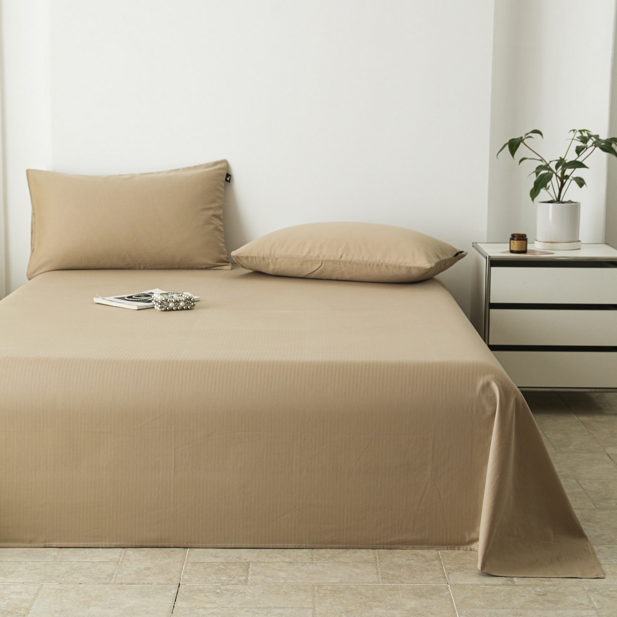 91家纺网 家纺一手货源 找家纺 眠博士 2025新款大雁纹小提花全棉纯棉床单单件-单床单 床单-雁纹杏