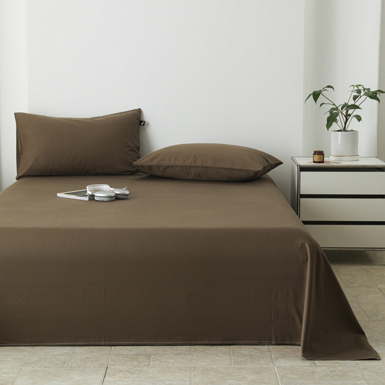 91家纺网 家纺一手货源 找家纺 眠博士 2025新款大雁纹小提花全棉纯棉床单单件-单床单 床单-雁纹棕咖