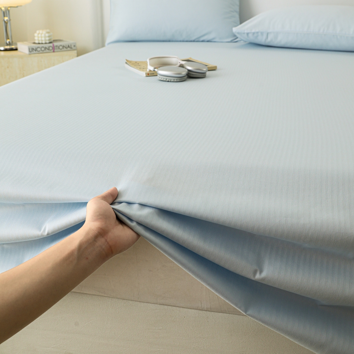 91家纺网 家纺一手货源 找家纺 眠博士 2025新款大雁纹小提花全棉纯棉床单单件-单床单 床单-雁纹嫩蓝