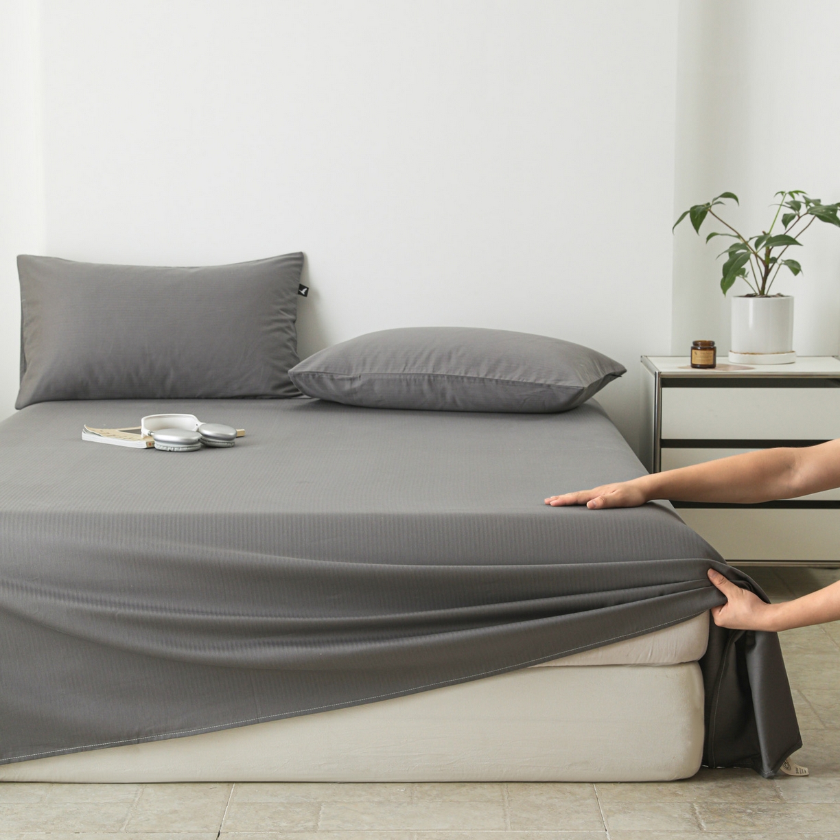 91家纺网 家纺一手货源 找家纺 眠博士 2025新款大雁纹小提花全棉纯棉床单单件-单床单 床单-雁纹灰