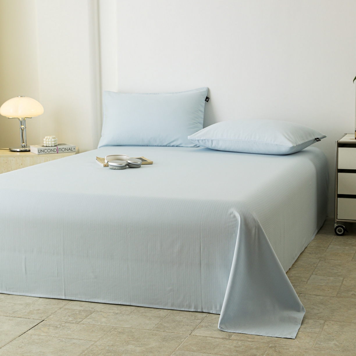 91家纺网 家纺一手货源 找家纺 眠博士 2025新款大雁纹小提花全棉纯棉床单单件-单床单 床单-雁纹嫩蓝