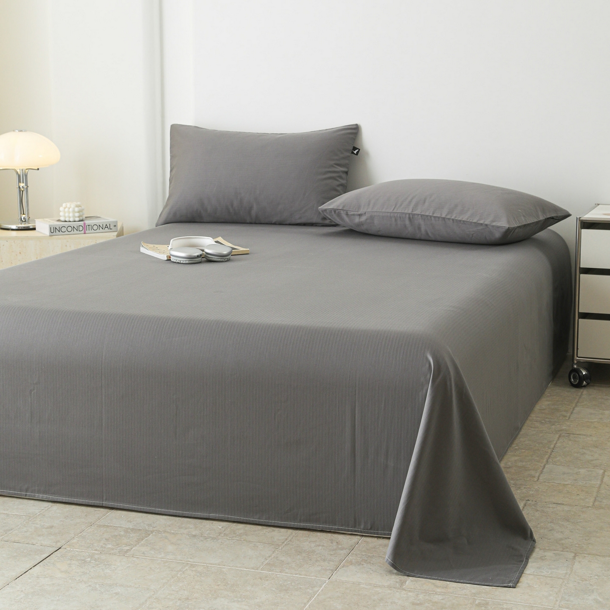 91家纺网 家纺一手货源 找家纺 眠博士 2025新款大雁纹小提花全棉纯棉床单单件-单床单 床单-雁纹灰