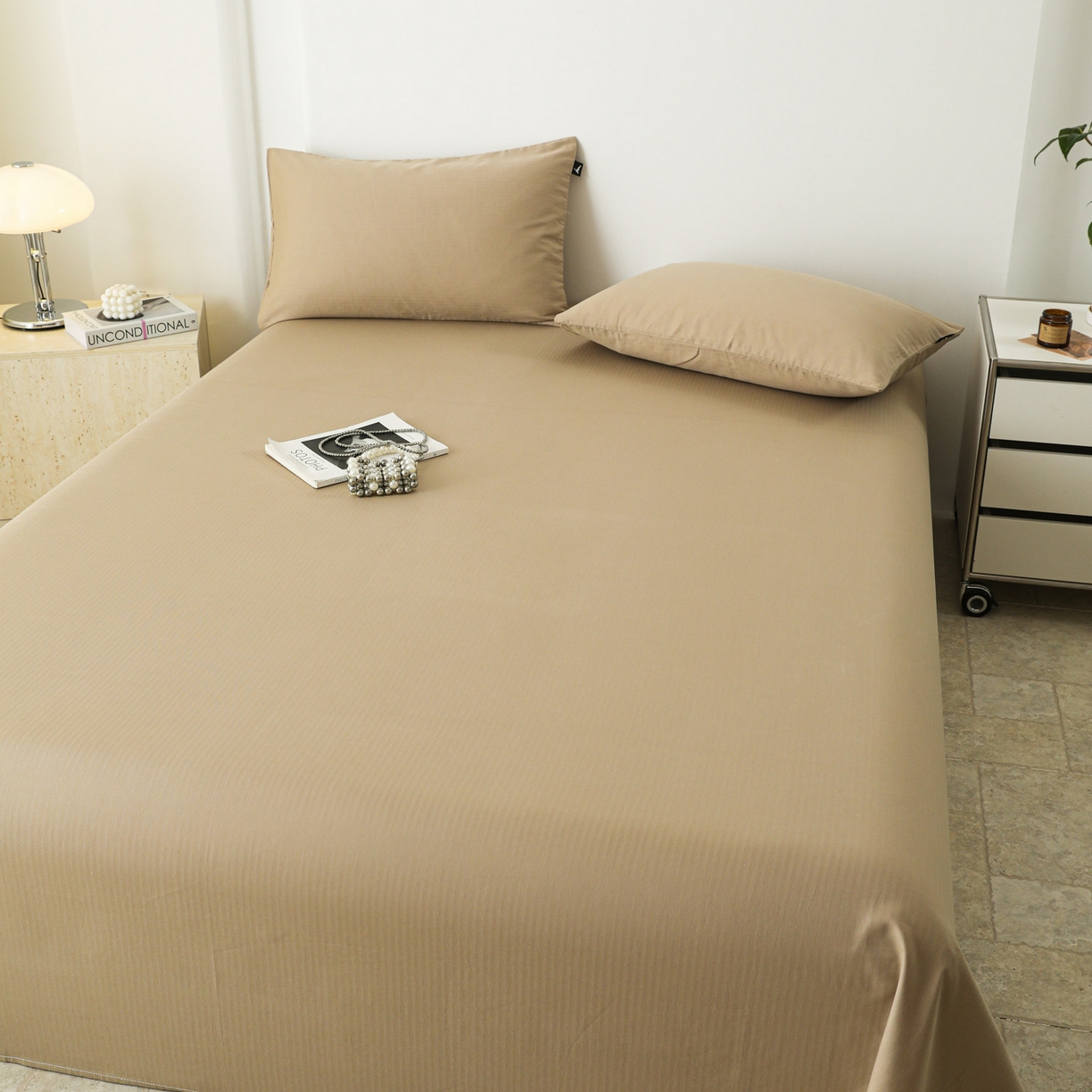 91家纺网 家纺一手货源 找家纺 眠博士 2025新款大雁纹小提花全棉纯棉床单单件-单床单 床单-雁纹杏