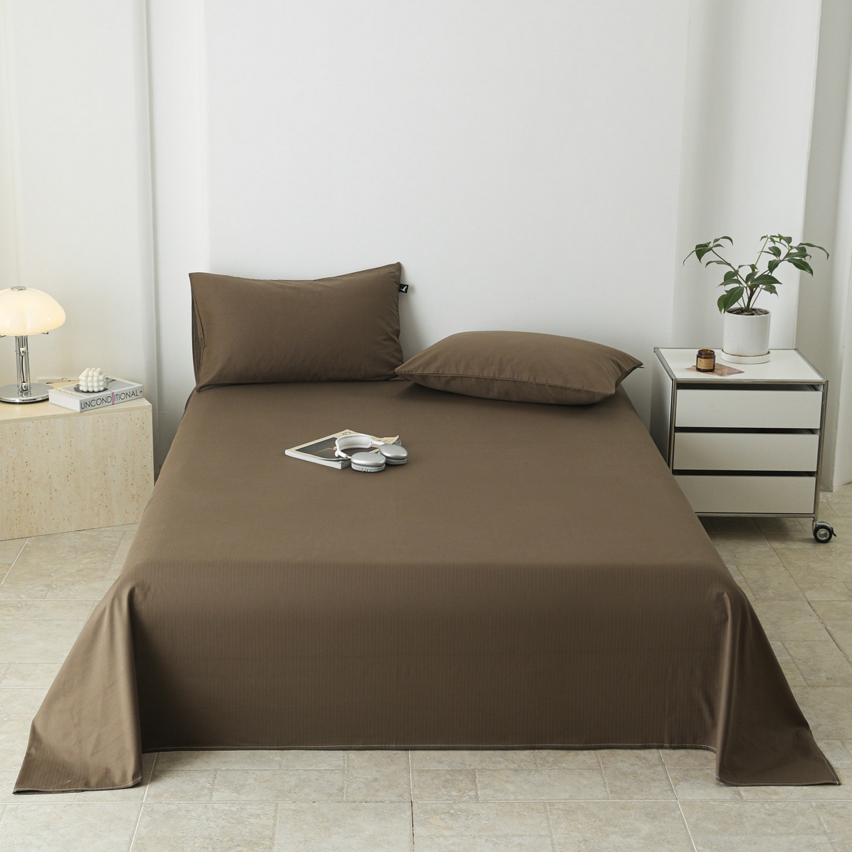 91家纺网 家纺一手货源 找家纺 眠博士 2025新款大雁纹小提花全棉纯棉床单单件-单床单 床单-雁纹棕咖