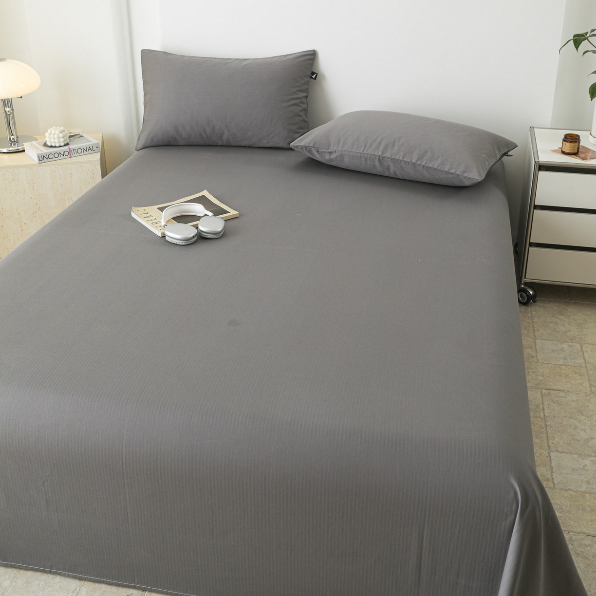 91家纺网 家纺一手货源 找家纺 眠博士 2025新款大雁纹小提花全棉纯棉床单单件-单床单 床单-雁纹灰