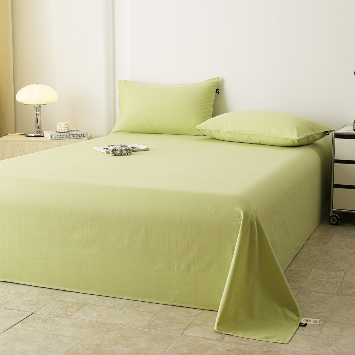 91家纺网 家纺一手货源 找家纺 眠博士 2025新款大雁纹小提花全棉纯棉床单单件-单床单 床单-雁纹草绿