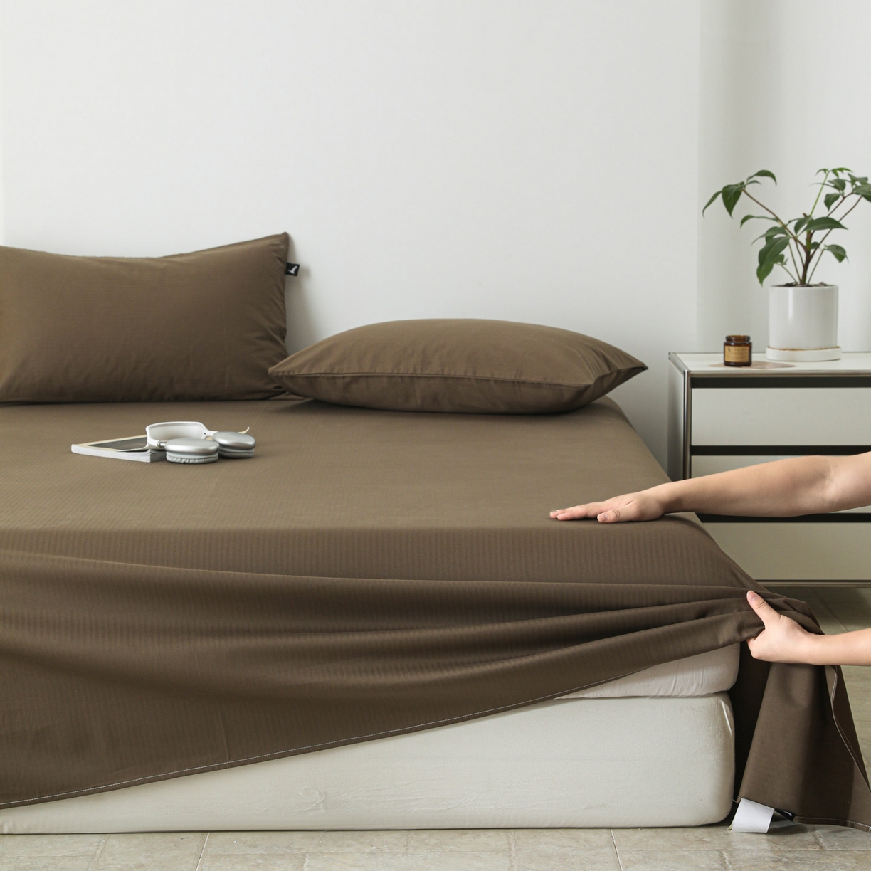 91家纺网 家纺一手货源 找家纺 眠博士 2025新款大雁纹小提花全棉纯棉床单单件-单床单 床单-雁纹棕咖