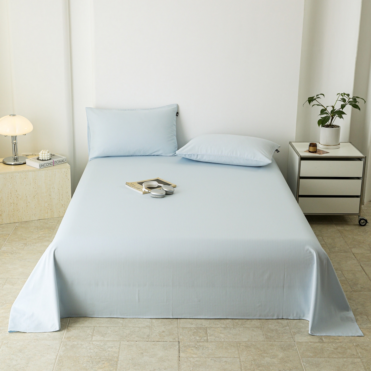 91家纺网 家纺一手货源 找家纺 眠博士 2025新款大雁纹小提花全棉纯棉床单单件-单床单 床单-雁纹嫩蓝