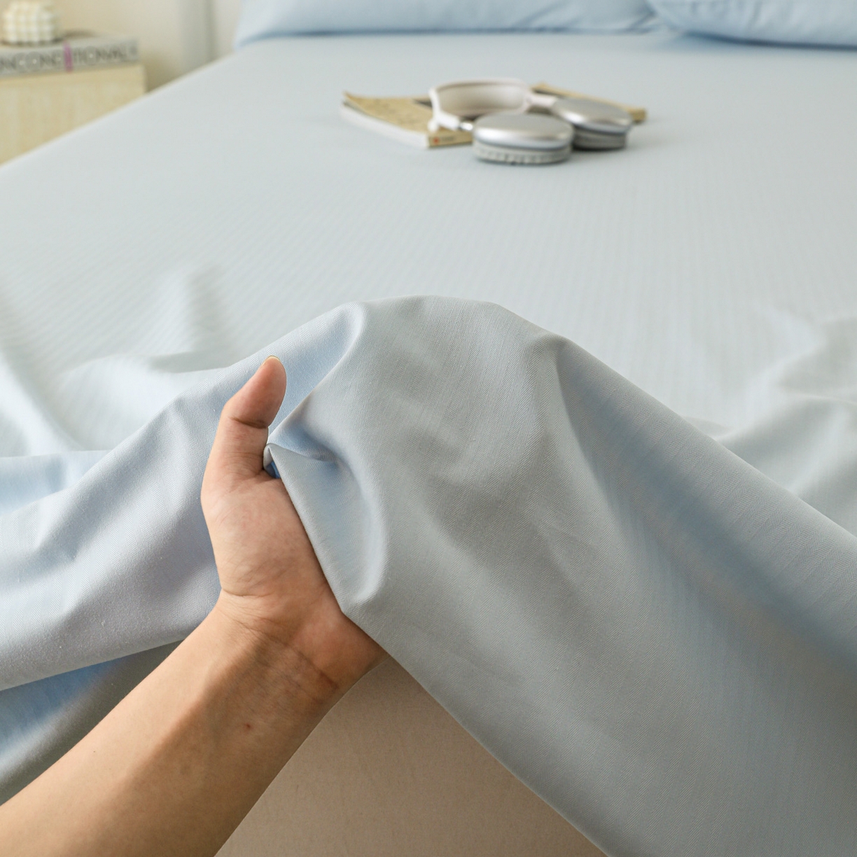 91家纺网 家纺一手货源 找家纺 眠博士 2025新款大雁纹小提花全棉纯棉床单单件-单床单 床单-雁纹嫩蓝