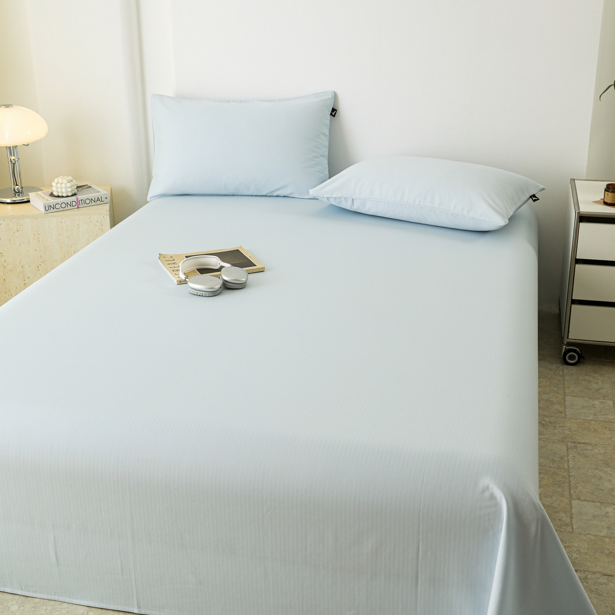 91家纺网 家纺一手货源 找家纺 眠博士 2025新款大雁纹小提花全棉纯棉床单单件-单床单 床单-雁纹嫩蓝