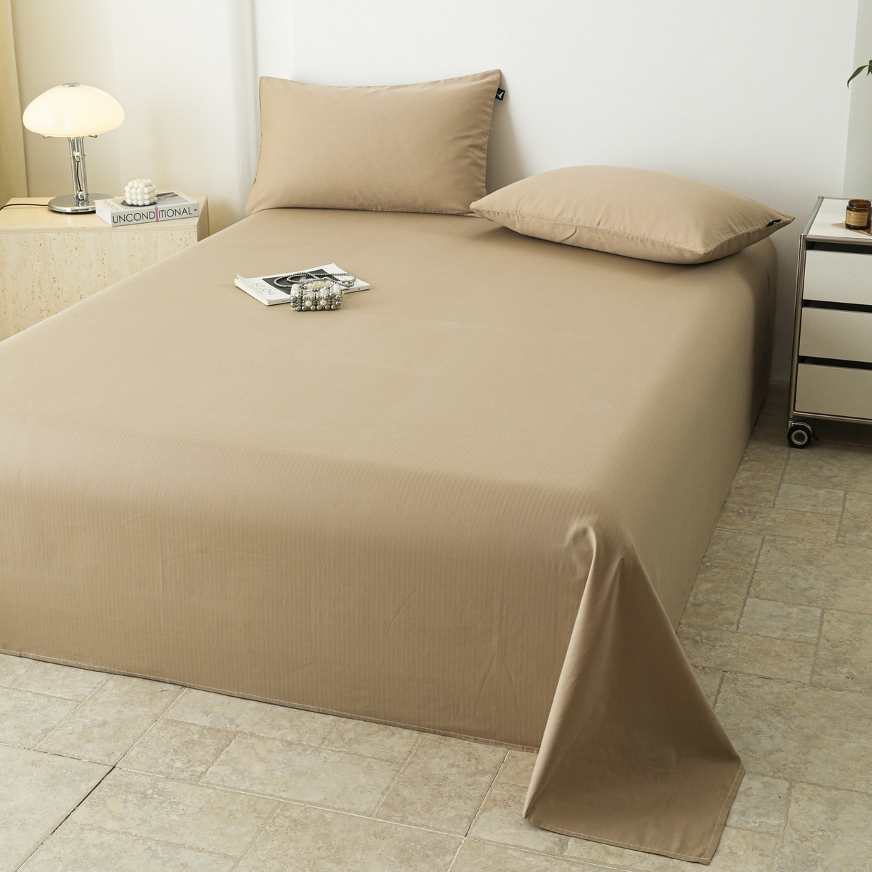 91家纺网 家纺一手货源 找家纺 眠博士 2025新款大雁纹小提花全棉纯棉床单单件-单床单 床单-雁纹杏