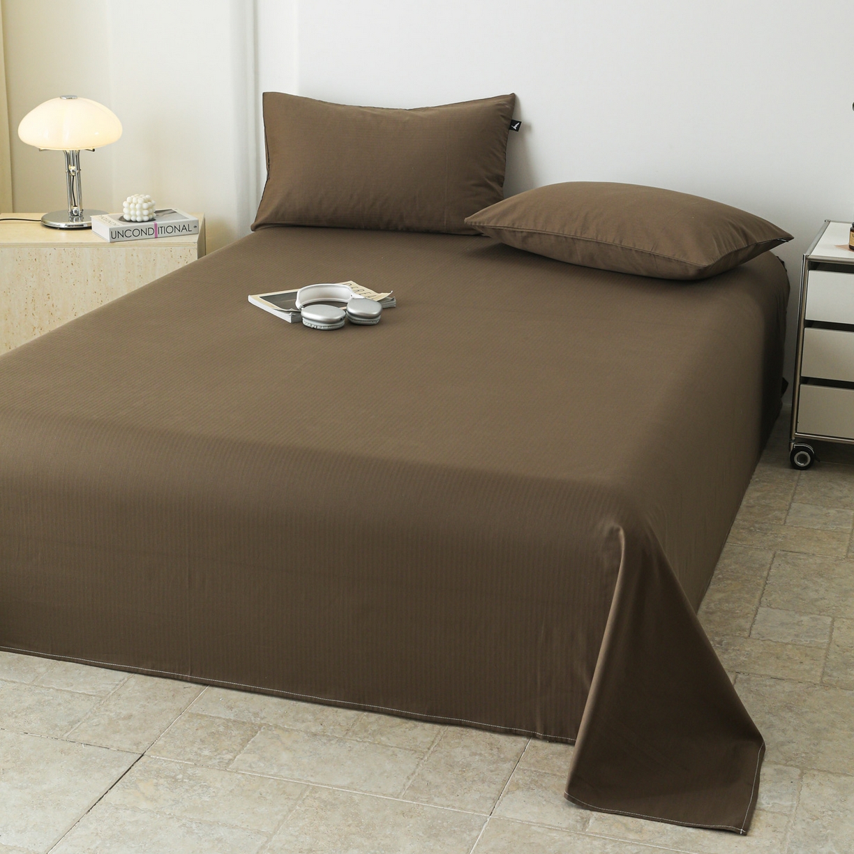 91家纺网 家纺一手货源 找家纺 眠博士 2025新款大雁纹小提花全棉纯棉床单单件-单床单 床单-雁纹棕咖