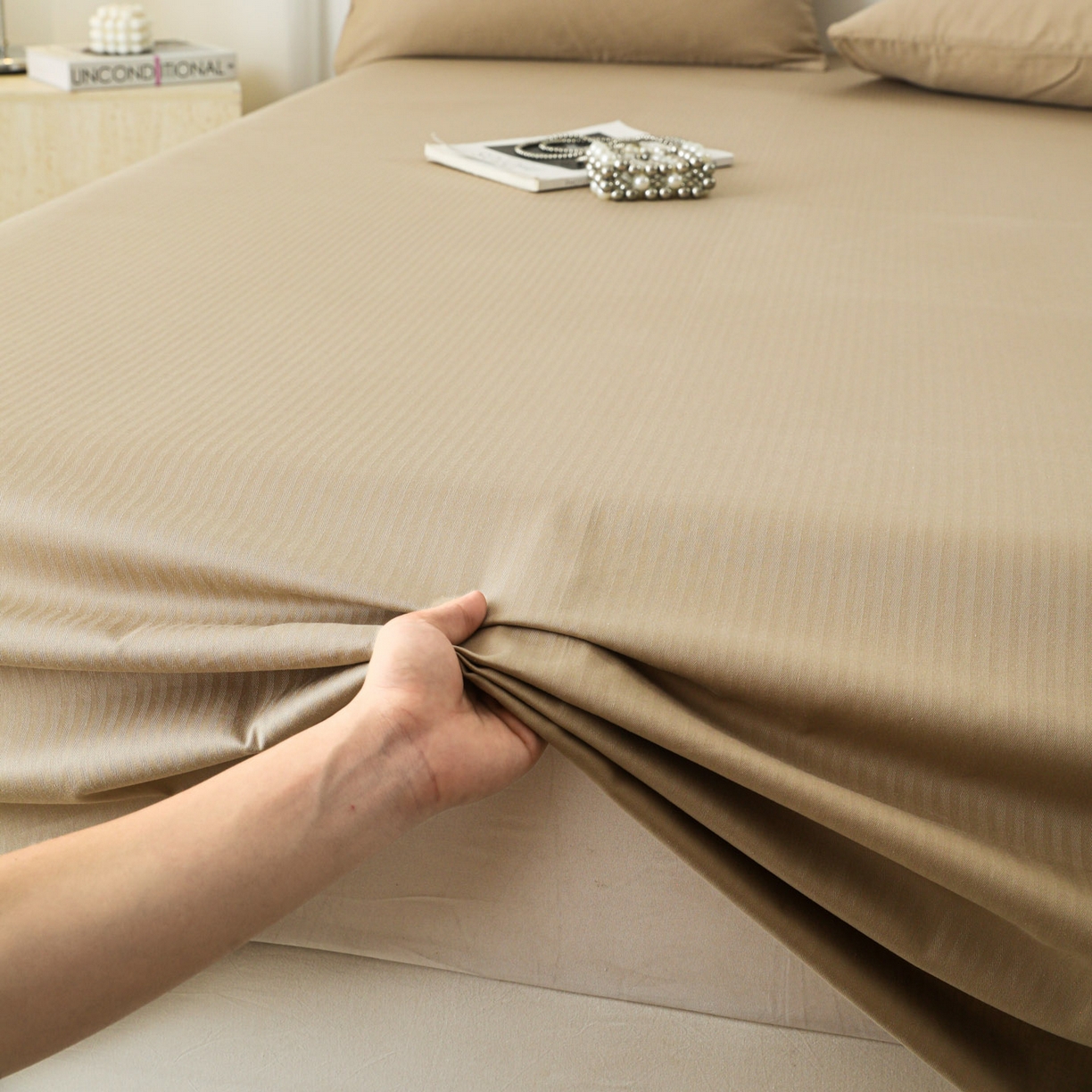 91家纺网 家纺一手货源 找家纺 眠博士 2025新款大雁纹小提花全棉纯棉床单单件-单床单 床单-雁纹杏