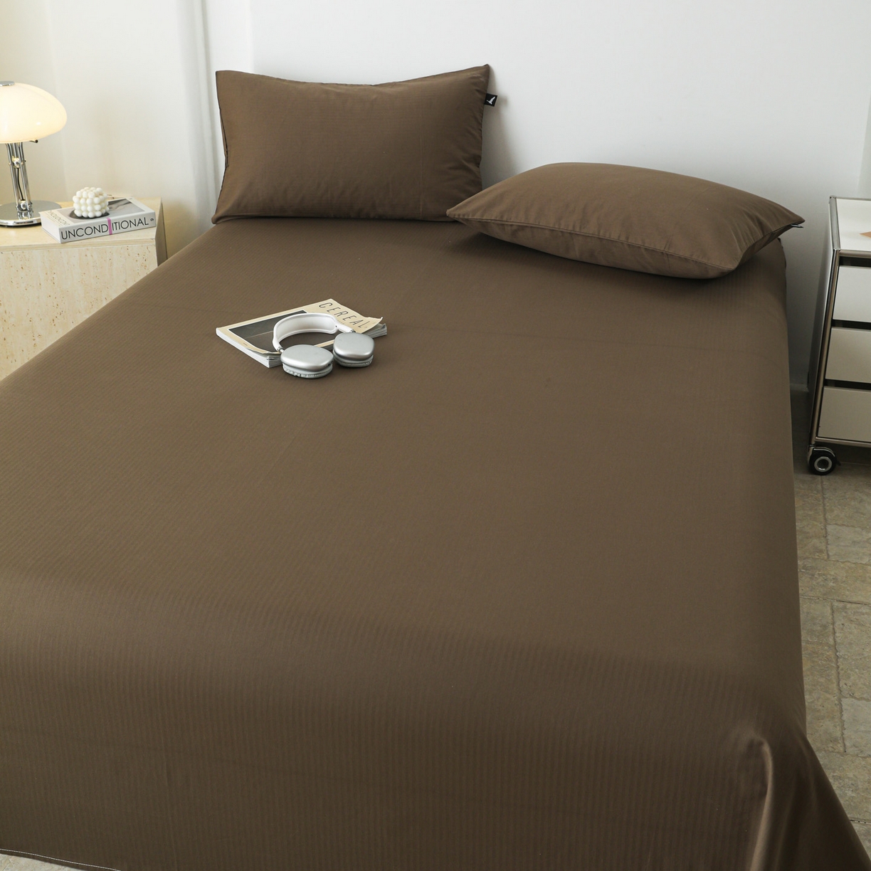 91家纺网 家纺一手货源 找家纺 眠博士 2025新款大雁纹小提花全棉纯棉床单单件-单床单 床单-雁纹棕咖