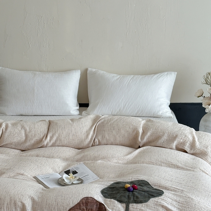 91家纺网 家纺一手货源 找家纺 （总）月夏 2025新款手工贴布棉麻四件套-荷塘月色