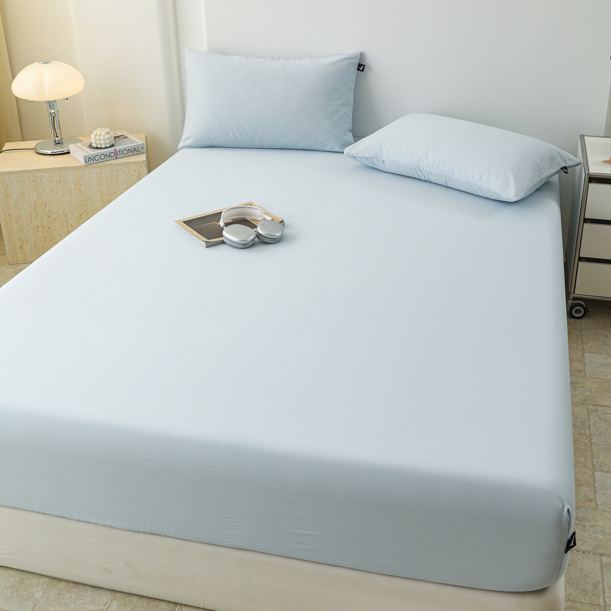 91家纺网 家纺一手货源 找家纺 眠博士 2025新款大雁纹小提花全棉纯棉床笠单件-单床笠 床笠-雁纹嫩蓝