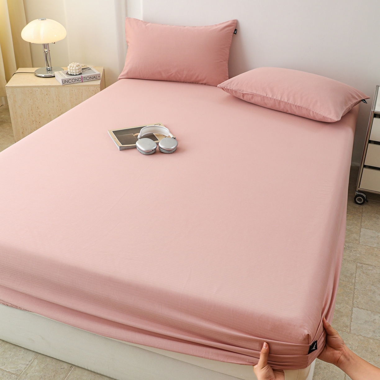 91家纺网 家纺一手货源 找家纺 眠博士 2025新款大雁纹小提花全棉纯棉床笠单件-单床笠 床笠-雁纹豆沙