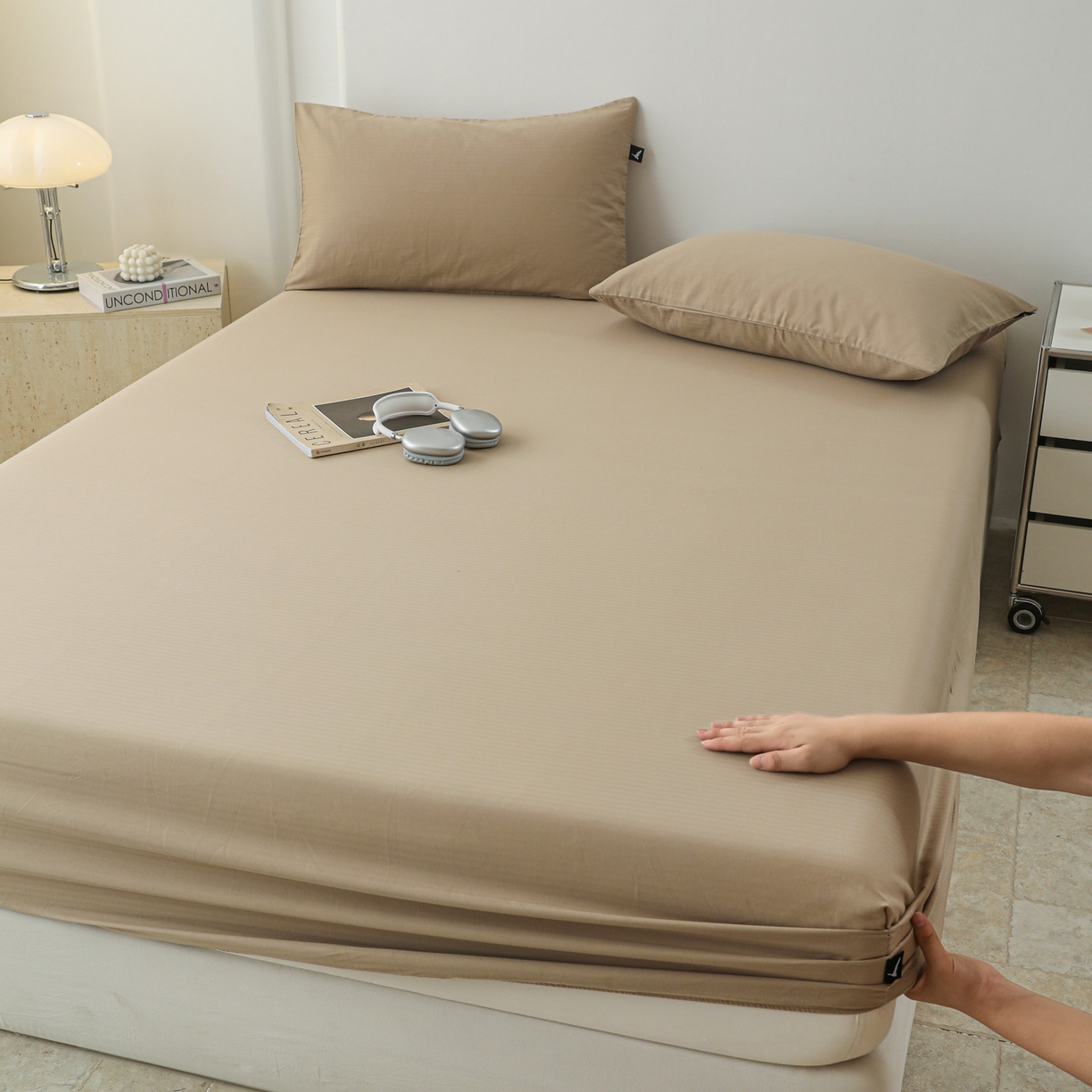 91家纺网 家纺一手货源 找家纺 眠博士 2025新款大雁纹小提花全棉纯棉床笠单件-单床笠 床笠-雁纹杏