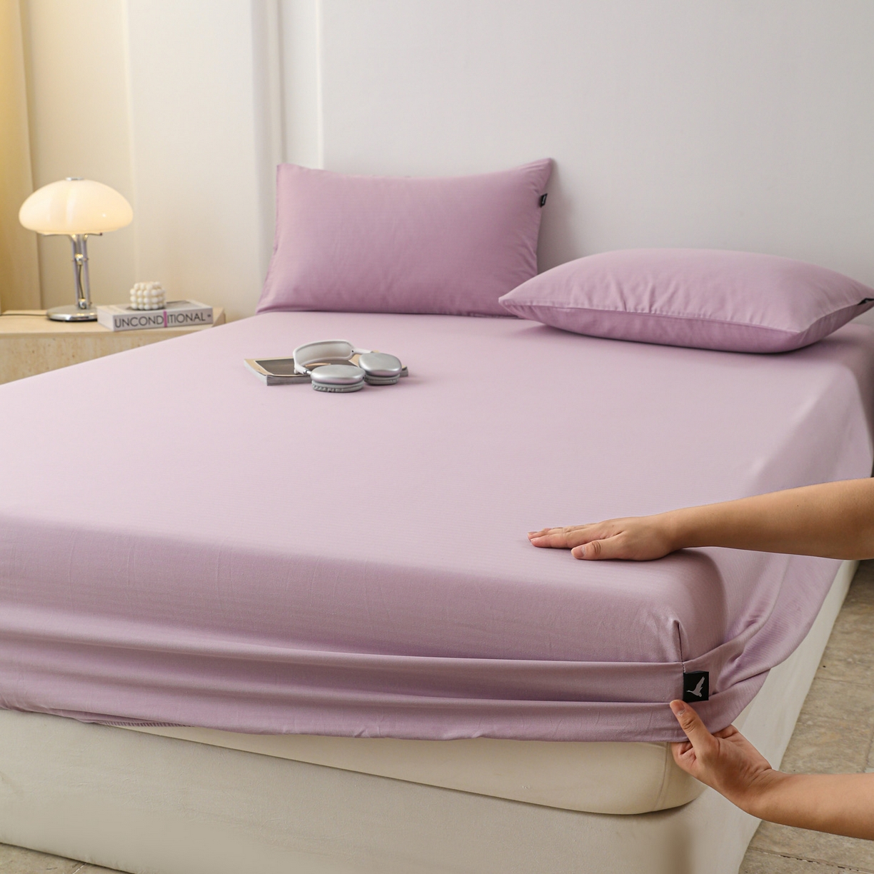 91家纺网 家纺一手货源 找家纺 眠博士 2025新款大雁纹小提花全棉纯棉床笠单件-单床笠 床笠-雁纹紫