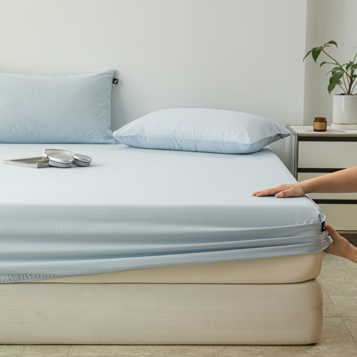 眠博士 2025新款大雁纹小提花全棉纯棉床笠单件-单床笠 床笠-雁纹嫩蓝