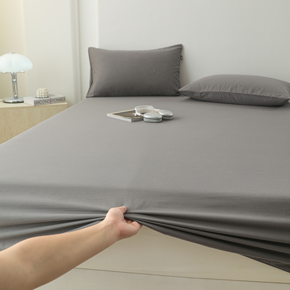 91家纺网 家纺一手货源 找家纺 眠博士 2025新款大雁纹小提花全棉纯棉床笠单件-单床笠 床笠-雁纹灰