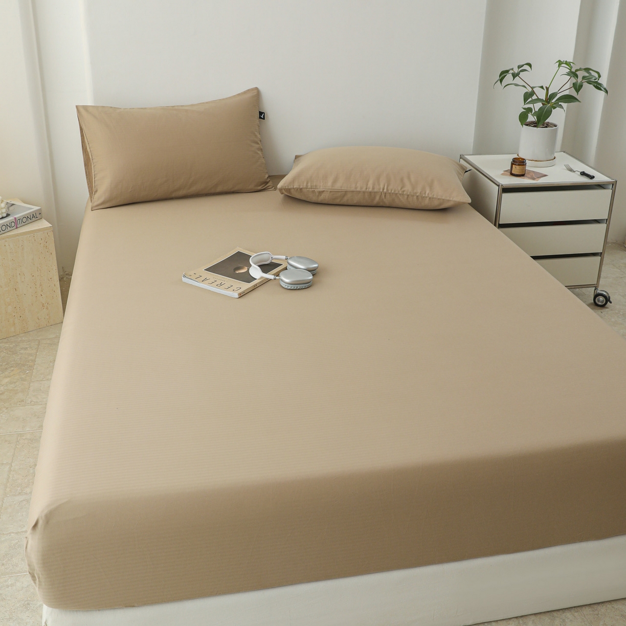 91家纺网 家纺一手货源 找家纺 眠博士 2025新款大雁纹小提花全棉纯棉床笠单件-单床笠 床笠-雁纹杏