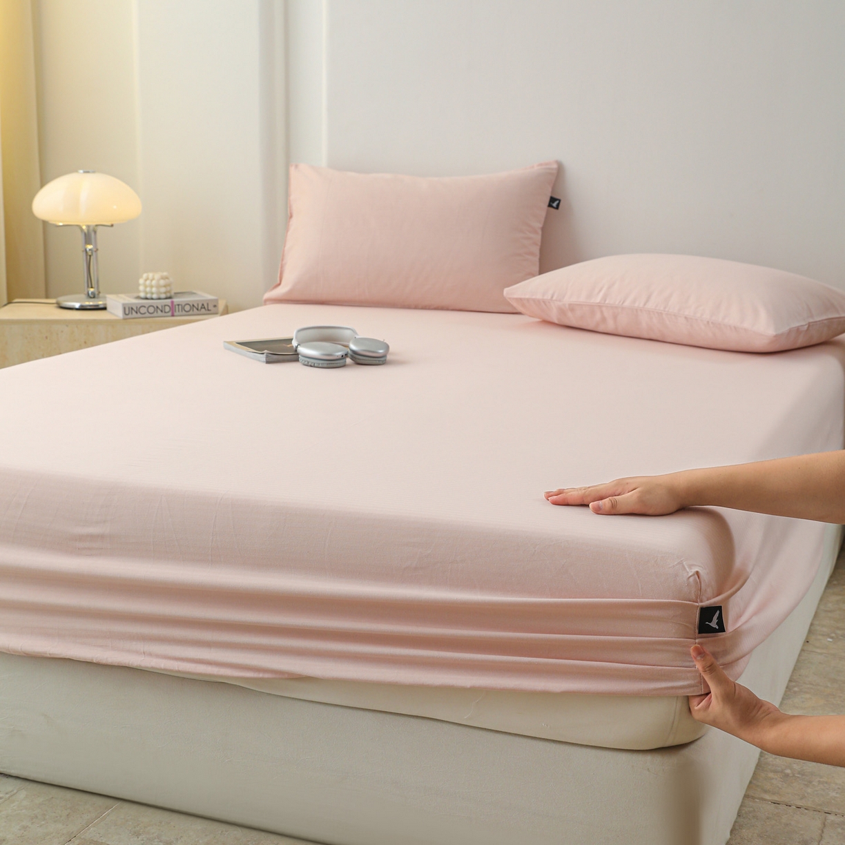 91家纺网 家纺一手货源 找家纺 眠博士 2025新款大雁纹小提花全棉纯棉床笠单件-单床笠 床笠-雁纹粉