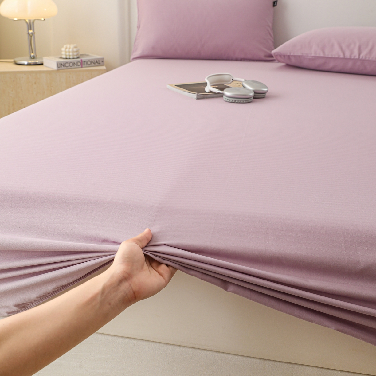 91家纺网 家纺一手货源 找家纺 眠博士 2025新款大雁纹小提花全棉纯棉床笠单件-单床笠 床笠-雁纹紫