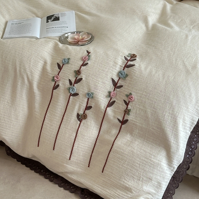 91家纺网 家纺一手货源 找家纺 月夏 2025新款全棉纯棉棉麻单被套被套单件-缤纷花语 缤纷花语-米白色