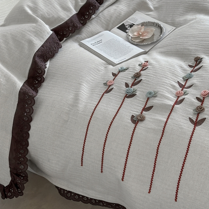 91家纺网 家纺一手货源 找家纺 月夏 2025新款全棉纯棉棉麻单被套被套单件-缤纷花语 缤纷花语-灰色