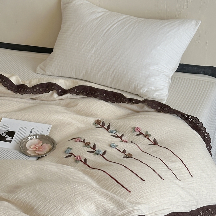 91家纺网 家纺一手货源 找家纺 月夏 2025新款全棉纯棉棉麻单被套被套单件-缤纷花语 缤纷花语-米白色