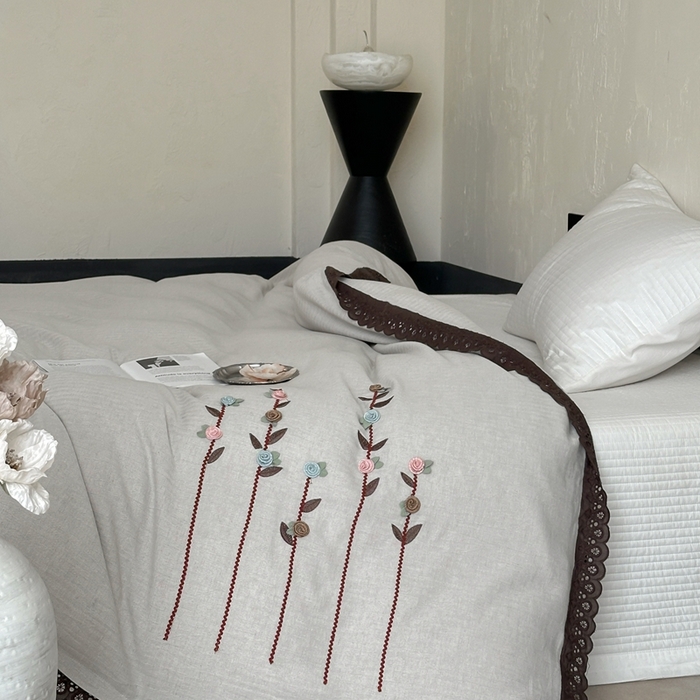 91家纺网 家纺一手货源 找家纺 月夏 2025新款全棉纯棉棉麻单被套被套单件-缤纷花语 缤纷花语-灰色