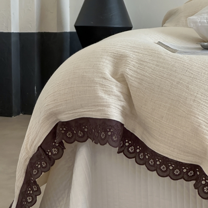 91家纺网 家纺一手货源 找家纺 月夏 2025新款全棉纯棉棉麻单被套被套单件-缤纷花语 缤纷花语-米白色