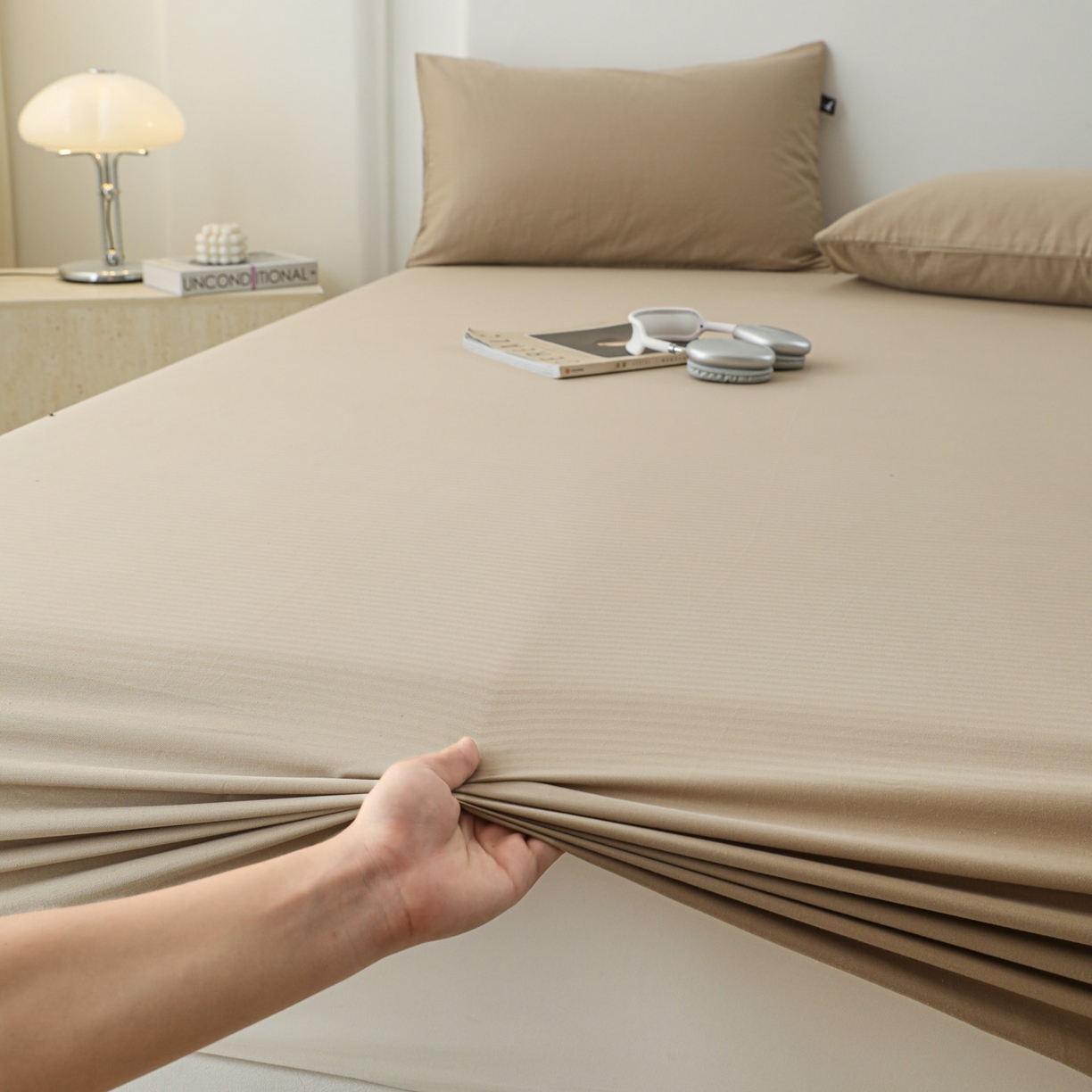 91家纺网 家纺一手货源 找家纺 眠博士 2025新款大雁纹小提花全棉纯棉床笠单件-单床笠 床笠-雁纹杏