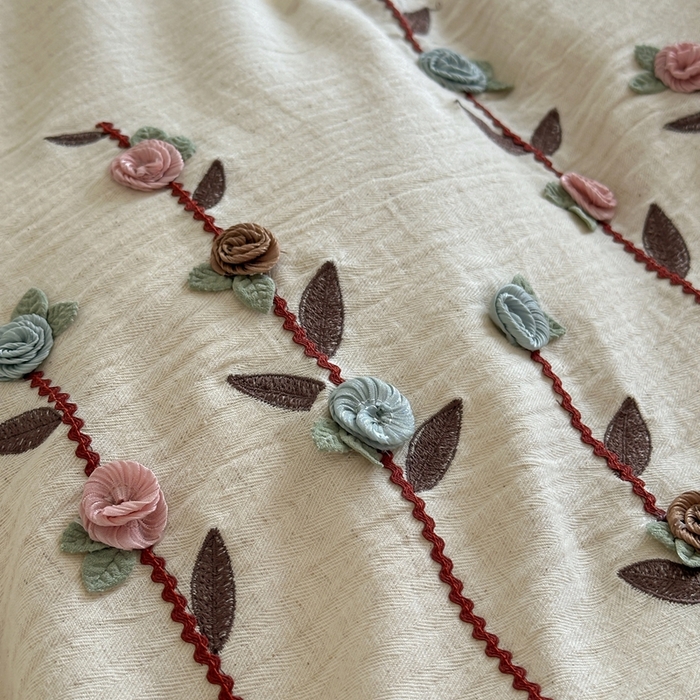 91家纺网 家纺一手货源 找家纺 月夏 2025新款全棉纯棉棉麻单被套被套单件-缤纷花语 缤纷花语-米白色