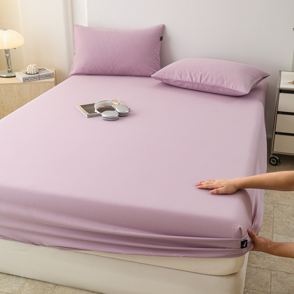 91家纺网 家纺一手货源 找家纺 眠博士 2025新款大雁纹小提花全棉纯棉床笠单件-单床笠 床笠-雁纹紫