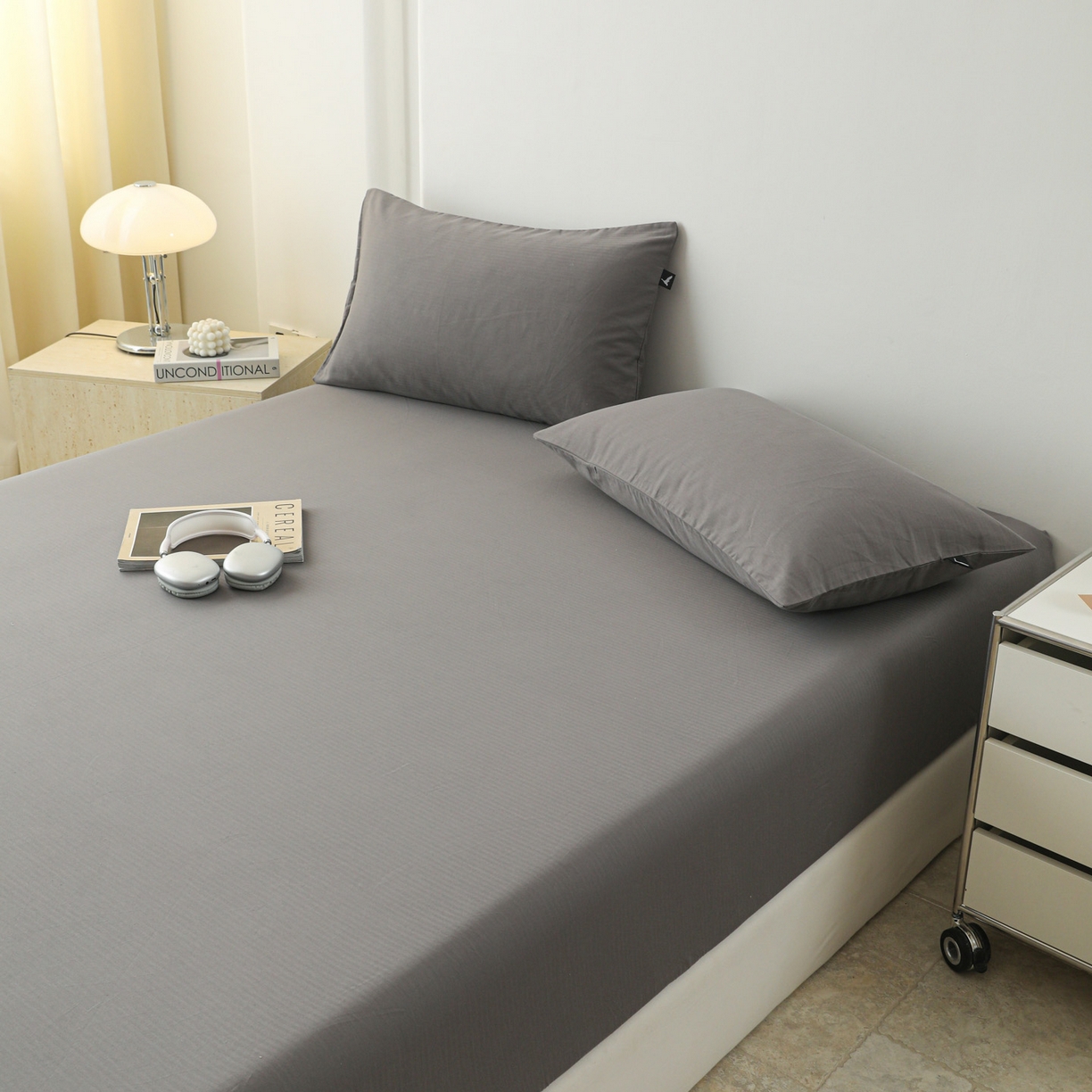 91家纺网 家纺一手货源 找家纺 眠博士 2025新款大雁纹小提花全棉纯棉床笠单件-单床笠 床笠-雁纹灰