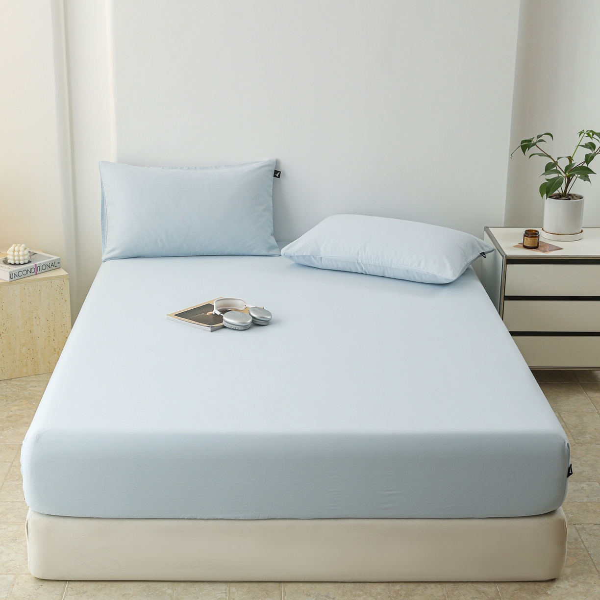 91家纺网 家纺一手货源 找家纺 眠博士 2025新款大雁纹小提花全棉纯棉床笠单件-单床笠 床笠-雁纹嫩蓝