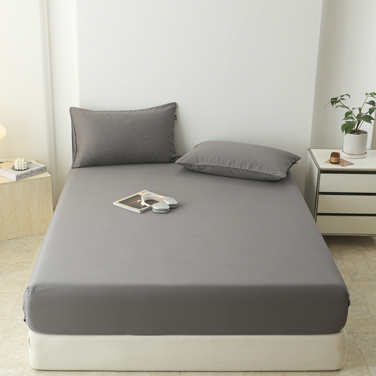 91家纺网 家纺一手货源 找家纺 眠博士 2025新款大雁纹小提花全棉纯棉床笠单件-单床笠 床笠-雁纹灰