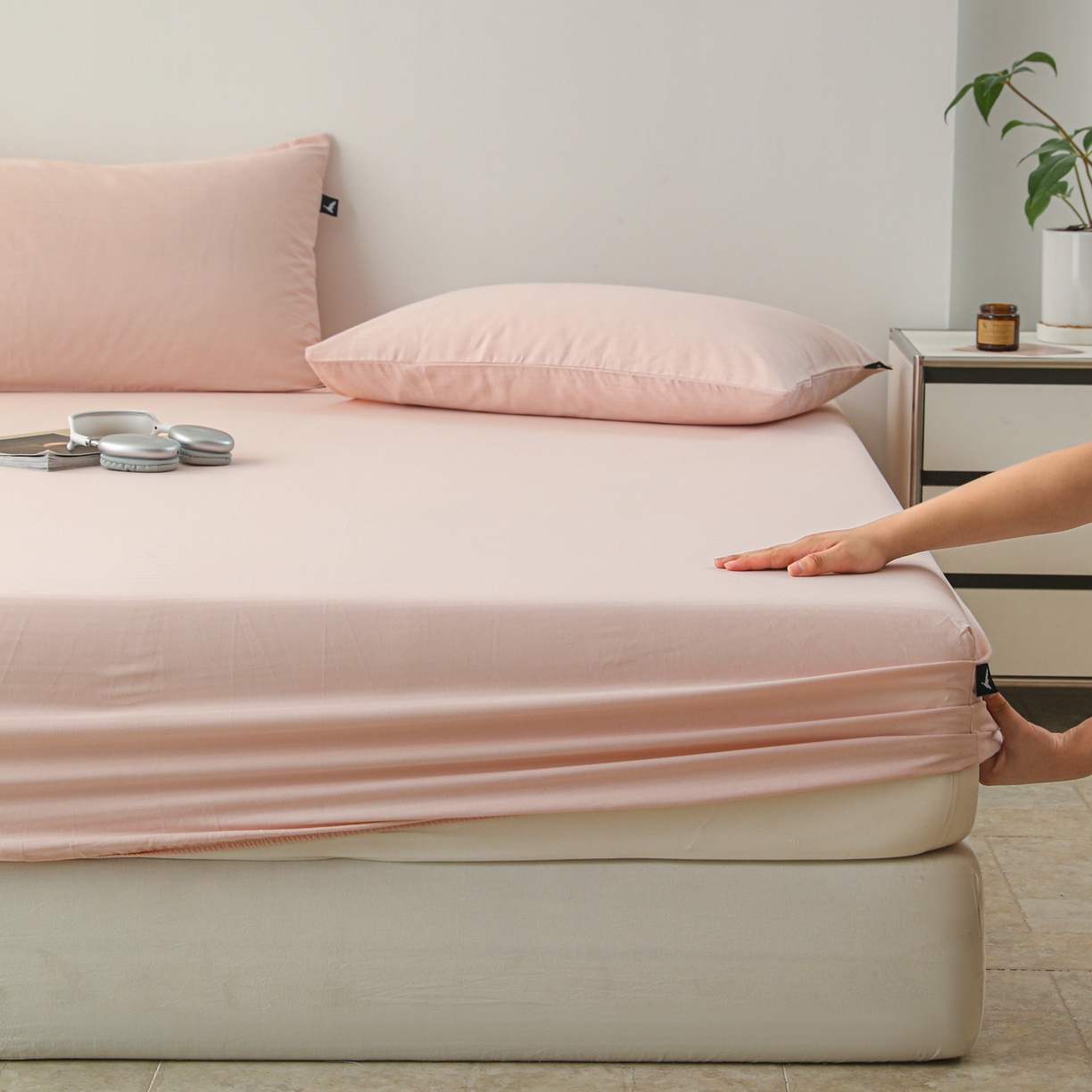 眠博士 2025新款大雁纹小提花全棉纯棉床笠单件-单床笠 床笠-雁纹粉