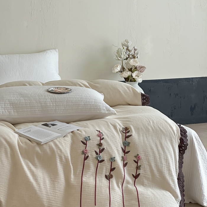 91家纺网 家纺一手货源 找家纺 月夏 2025新款全棉纯棉棉麻单被套被套单件-缤纷花语 缤纷花语-米白色