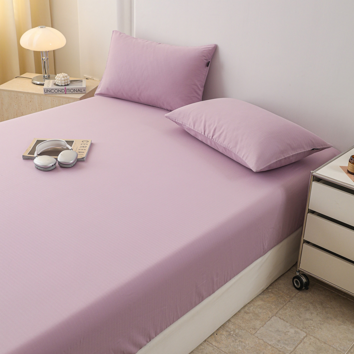 91家纺网 家纺一手货源 找家纺 眠博士 2025新款大雁纹小提花全棉纯棉床笠单件-单床笠 床笠-雁纹紫