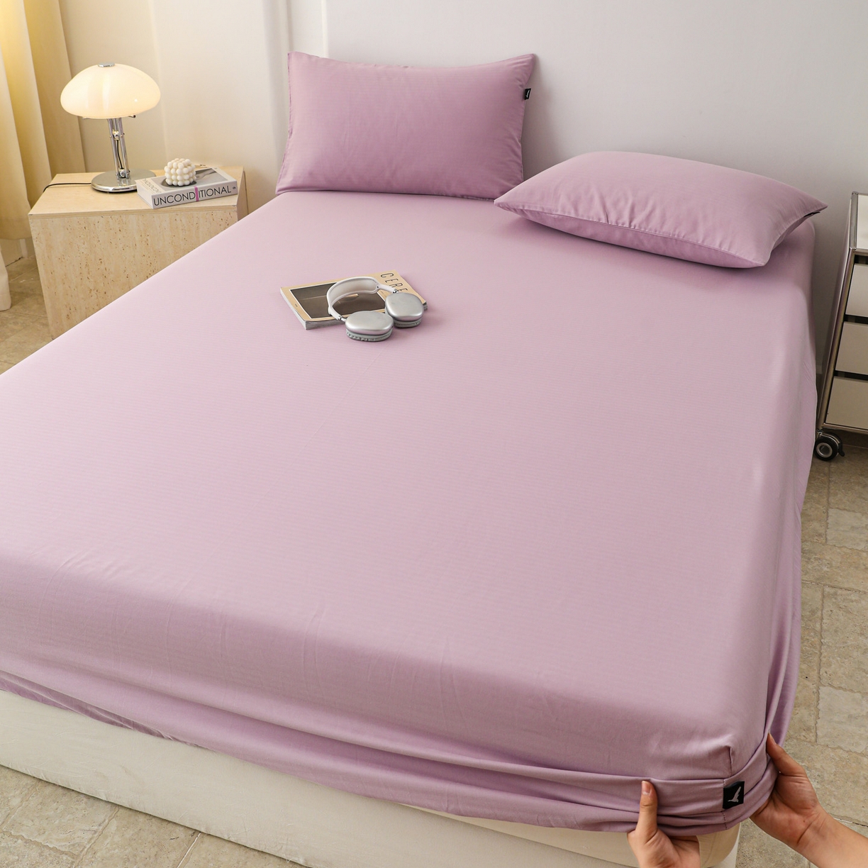 91家纺网 家纺一手货源 找家纺 眠博士 2025新款大雁纹小提花全棉纯棉床笠单件-单床笠 床笠-雁纹紫