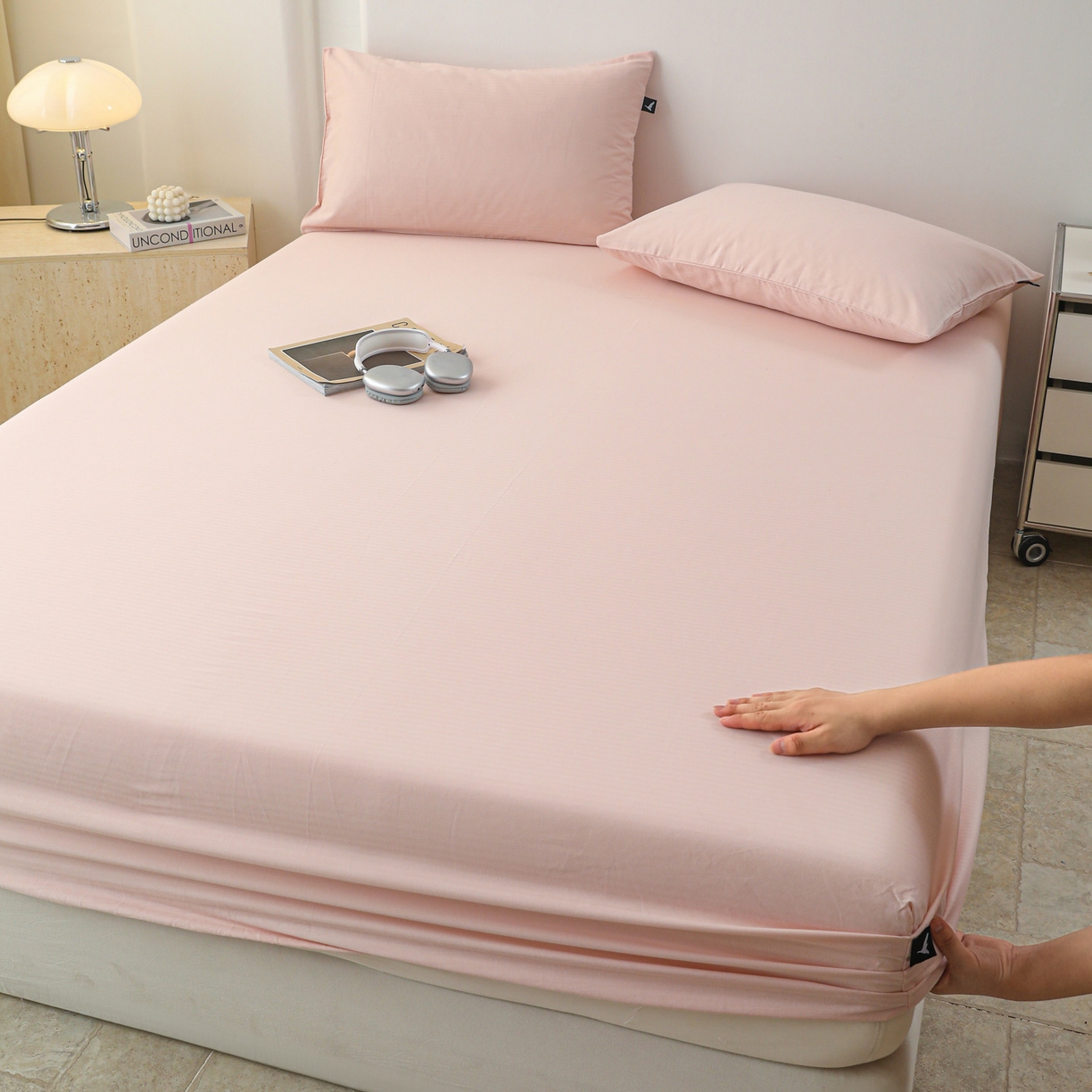 91家纺网 家纺一手货源 找家纺 眠博士 2025新款大雁纹小提花全棉纯棉床笠单件-单床笠 床笠-雁纹粉