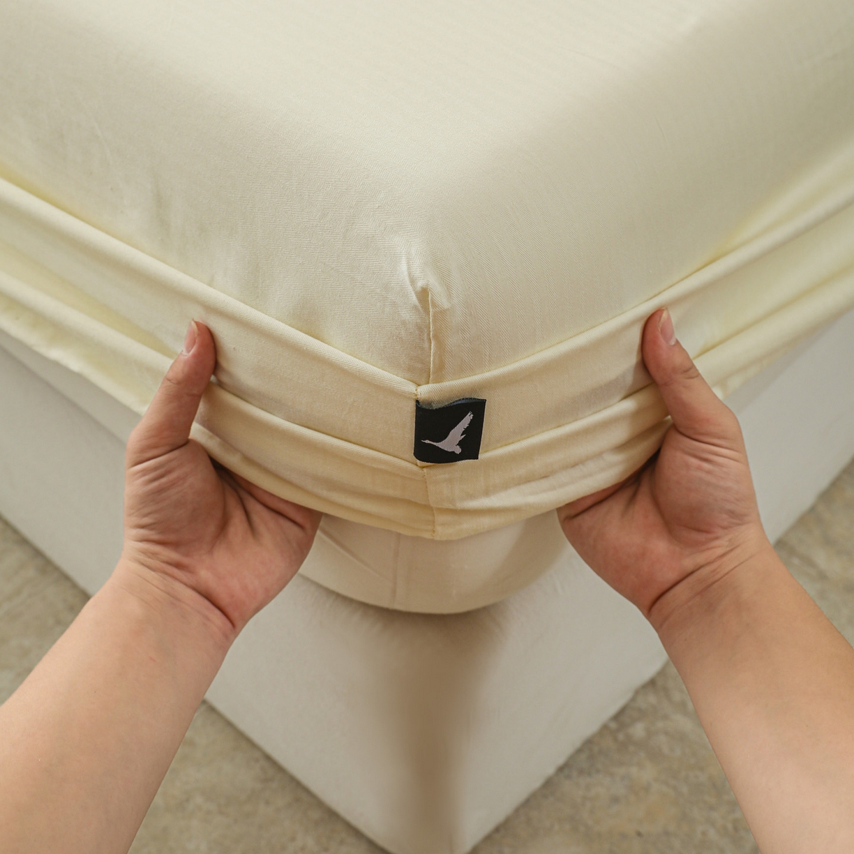 91家纺网 家纺一手货源 找家纺 眠博士 2025新款大雁纹小提花全棉纯棉床笠单件-单床笠 床笠-雁纹米