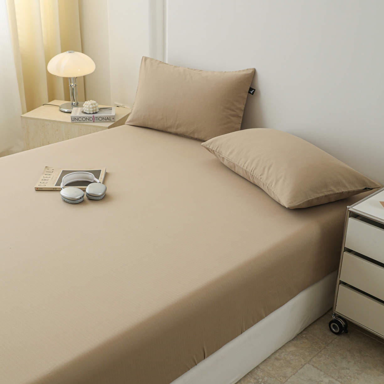 91家纺网 家纺一手货源 找家纺 眠博士 2025新款大雁纹小提花全棉纯棉床笠单件-单床笠 床笠-雁纹杏