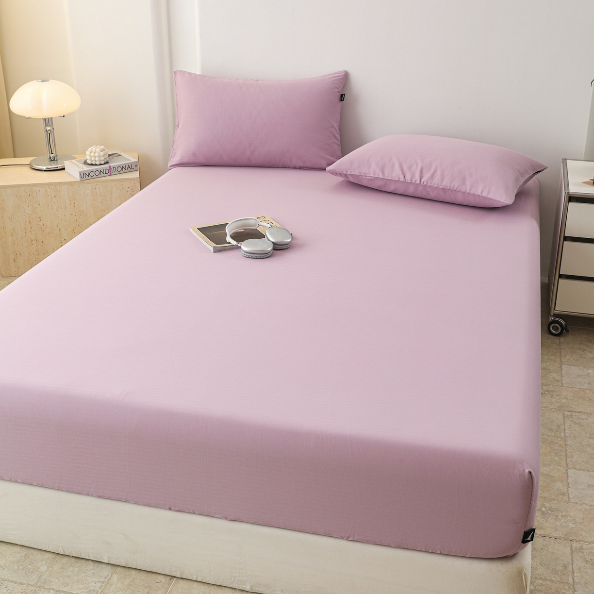 91家纺网 家纺一手货源 找家纺 眠博士 2025新款大雁纹小提花全棉纯棉床笠单件-单床笠 床笠-雁纹紫