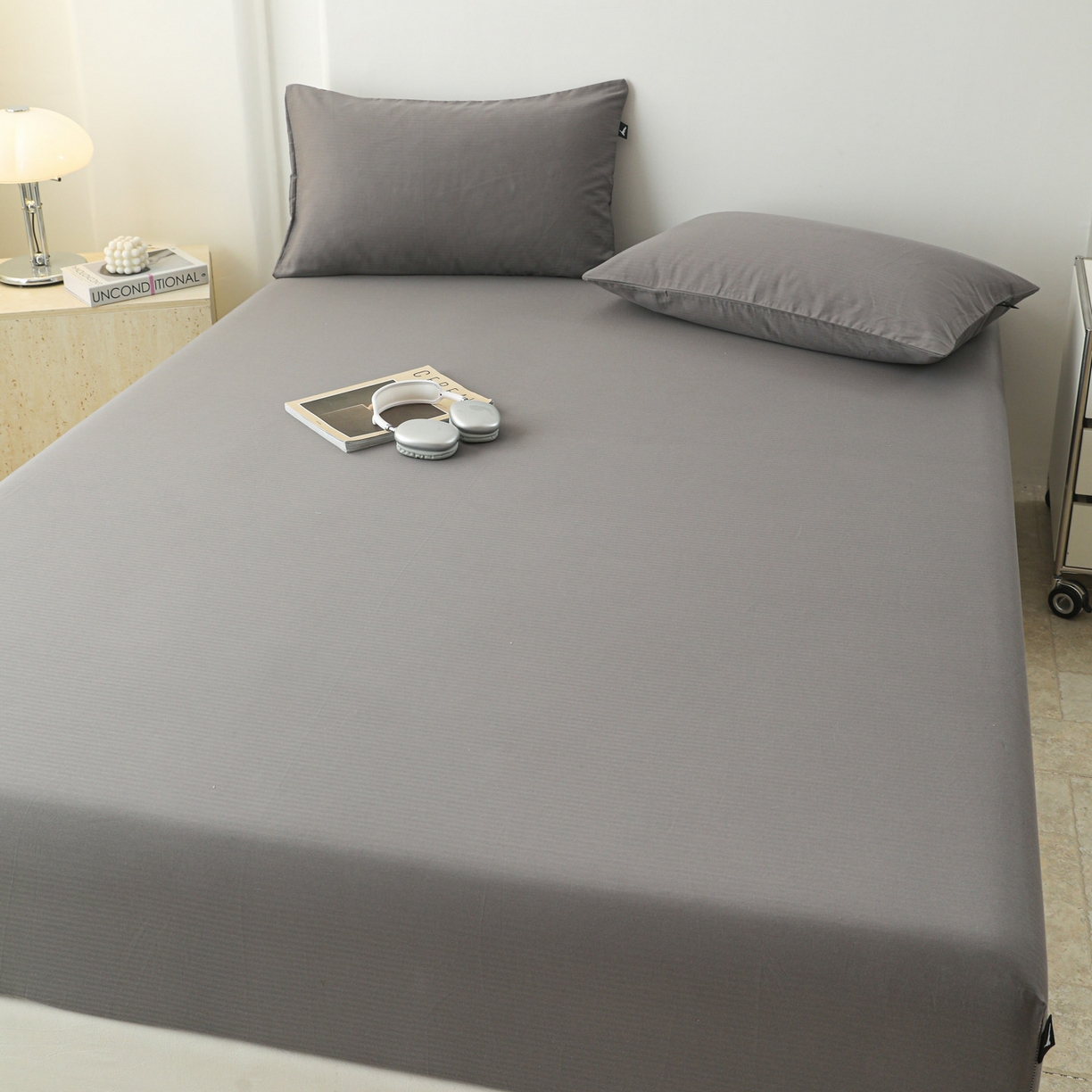 91家纺网 家纺一手货源 找家纺 眠博士 2025新款大雁纹小提花全棉纯棉床笠单件-单床笠 床笠-雁纹灰